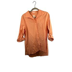 Chicos No-Iron Peach Button-Up Tunic Shirt With 3/4 Sleeves Size 1 Cotton Blend